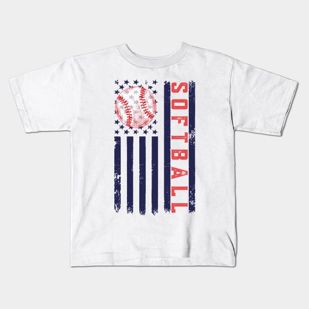 Softball American Flag Kids T-Shirt by Etopix